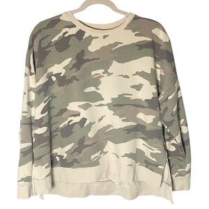Dip Womens Camo Print Crewneck Long Sleeve Sweatshirt Beige Green Size Medium
